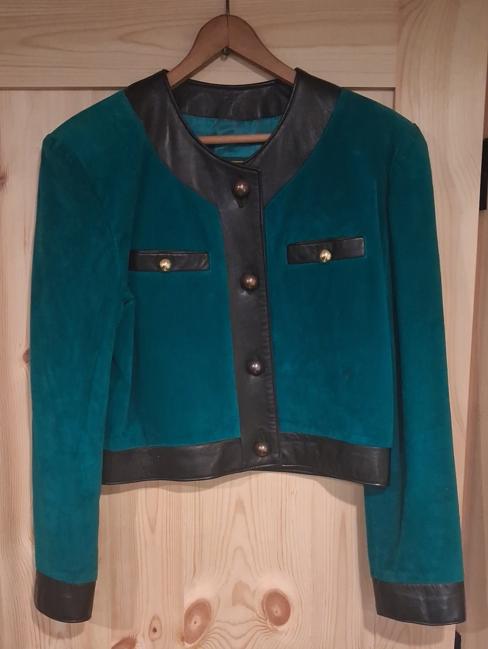 Danier Teal Suede Jacket with Black Leather Trim